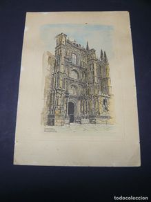Arte: Catedral Plasencia Caceres acuarelado